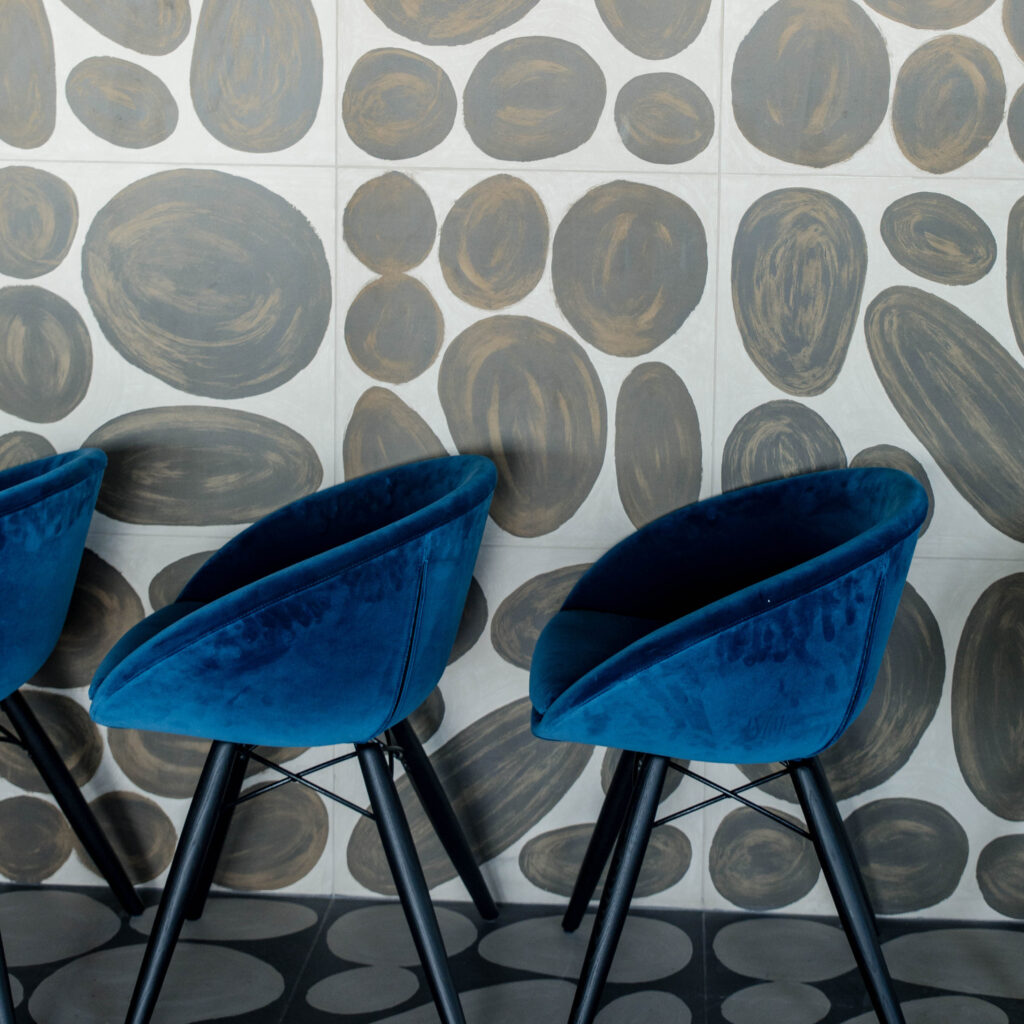 Blue Chairs Stone Wall La Terrazza